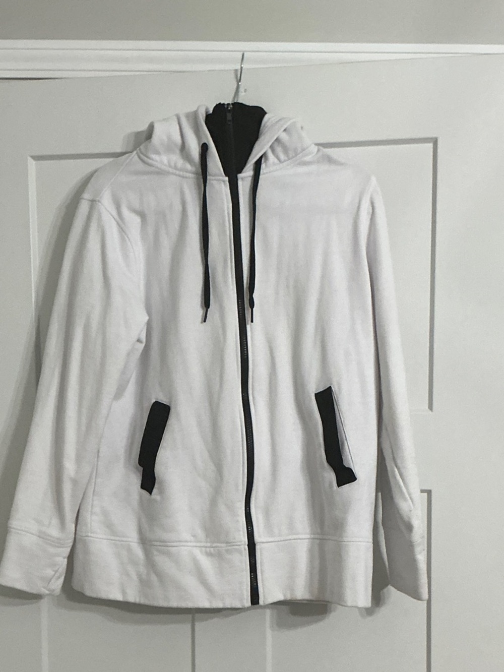 Mono B White Hooded Zip Jacket with Black Trim
